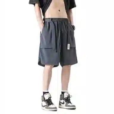 加荣 冰丝工装短裤男夏季轻薄透气潮牌青少年户外出行百搭美式复古垂感五分裤宽松休闲速干松紧腰中裤工装短裤 男女同款