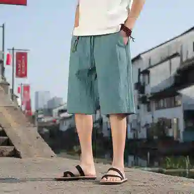 加荣 红色薄款中国风潮流纯色新中式大码宽松直筒阔腿裤子高级感户外透气五分裤休闲短裤 男女同款