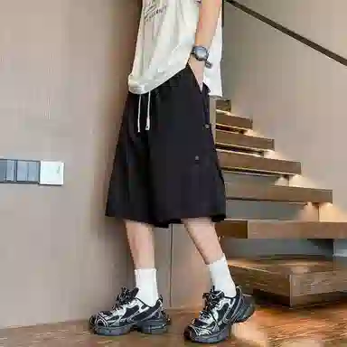 加荣 夏季薄款透气凉感冰丝褶皱设计五分裤潮牌痞帅高街青少年工装短裤 男女同款