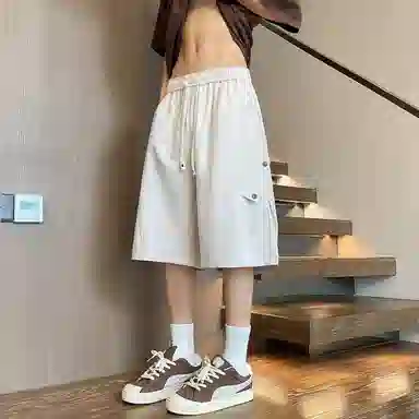 加荣 夏季薄款透气凉感冰丝褶皱设计五分裤潮牌痞帅高街青少年工装短裤 男女同款