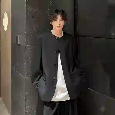 加荣 无领垫肩西装男秋季高级感痞帅小香风休闲西服男装简约中山装男百搭上衣夹克男款潮牌时尚设计感外套 男女同款