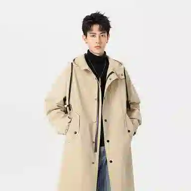 加荣 风衣男宽松休闲上衣高级感中长款英伦风大衣男春秋青少年连帽开衫披风秋冬季加棉加厚男装秋季潮牌户外男款斗篷防风外套 男女同款