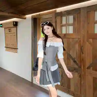 费尔岛上的猫 学院风拼接绑带设计感上衣半身裙组合裙装套装 女款
