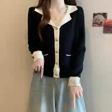 沐晓欣 适中合身翻领长袖针织衫 女款