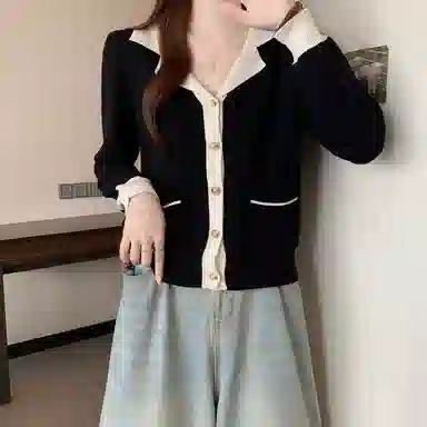 沐晓欣 适中合身翻领长袖针织衫 女款