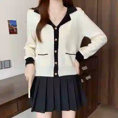 沐晓欣 适中合身翻领长袖针织衫 女款