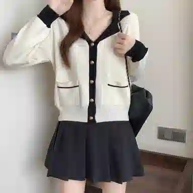 沐晓欣 适中合身翻领长袖针织衫 女款