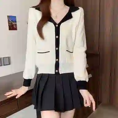 沐晓欣 适中合身翻领长袖针织衫 女款