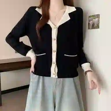 沐晓欣 适中合身翻领长袖针织衫 女款