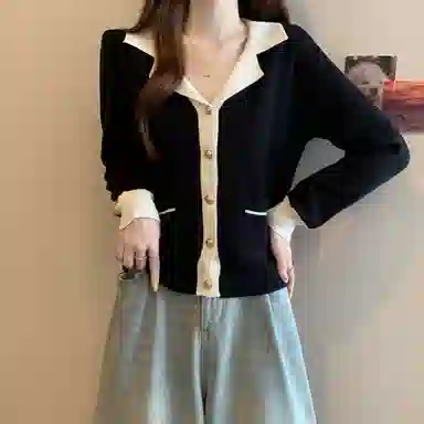 沐晓欣 适中合身翻领长袖针织衫 女款