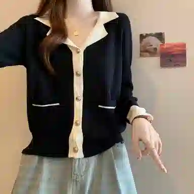 沐晓欣 适中合身翻领长袖针织衫 女款