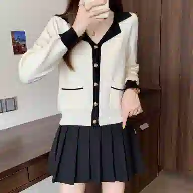 沐晓欣 适中合身翻领长袖针织衫 女款