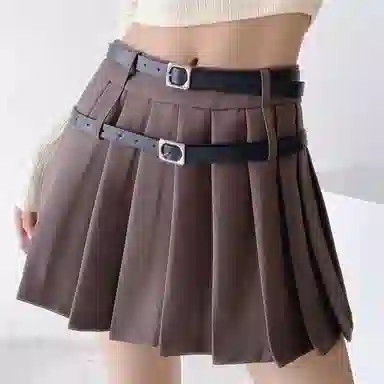 怪力萝莉 高腰纯色修身百褶裙休闲短裙 女款