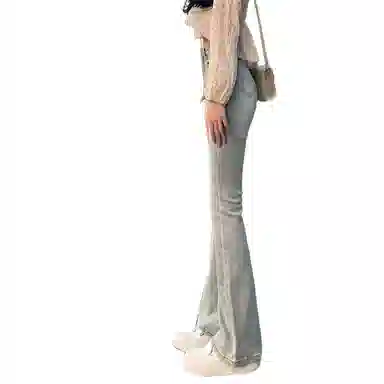 怪力萝莉 微喇修身直筒高腰马蹄弹力裤子牛仔裤 女款