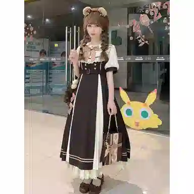 桴生 洛丽塔风格甜美可爱拼接设计连衣长裙萝莉装 女款
