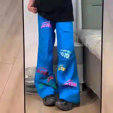 拾个壹先生 美式潮流简约字母印花阔腿宽松休闲裤 男女同款