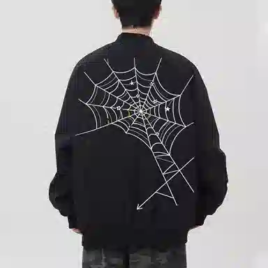 拾个壹先生 美式高街蜘蛛网字母印花多巴胺拼接贴图棒球服痞帅休闲夹克 男女同款