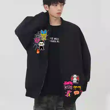 拾个壹先生 美式高街蜘蛛网字母印花多巴胺拼接贴图棒球服痞帅休闲夹克 男女同款