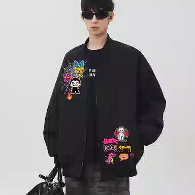 拾个壹先生 美式高街蜘蛛网字母印花多巴胺拼接贴图棒球服痞帅休闲夹克 男女同款