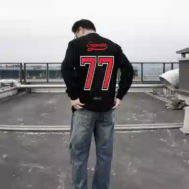 【77号球衣】拾个壹先生 美式原创复古七十七号数字字母印花宽松索罗娜透气运动休闲百搭卫衣 男女同款