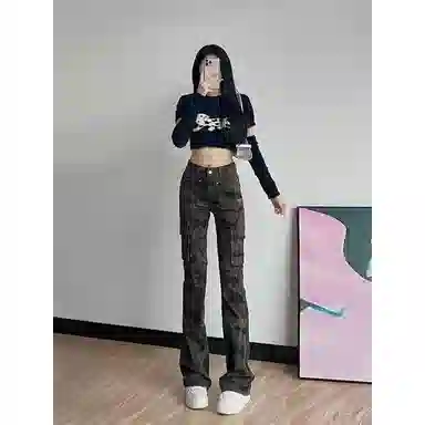 布客行 美式复古高街风多口袋舒适百搭长裤牛仔裤 男女同款