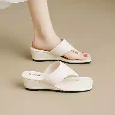 卓诗尼 时尚百搭舒适休闲简约人字拖鞋 女款 米白色