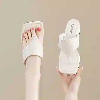 卓诗尼 时尚百搭舒适休闲简约人字拖鞋 女款 米白色