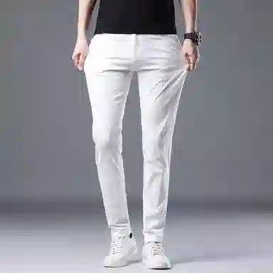 吉肯蒂 高端裤男修身小脚春夏秋弹力白色休闲百搭长裤子潮流牛仔裤 男款