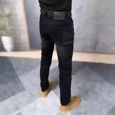 吉肯蒂 秋冬破洞牛仔裤男士欧版修身小脚裤加绒弹力长裤 男款