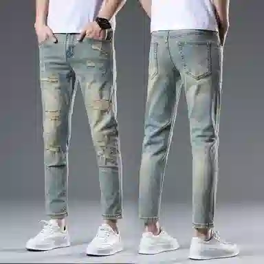 吉肯蒂 高端九分裤修身小脚弹力休闲百搭牛仔裤 男款