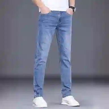 吉肯蒂 夏季薄款冰丝直筒弹力长裤牛仔裤 男款