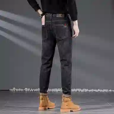 吉肯蒂 高端秋冬季加绒牛仔裤男高弹修身小脚显瘦韩版长裤 男款