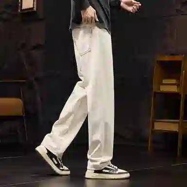 吉肯蒂 美式宽松直筒工装休闲牛仔裤 男款 米白色