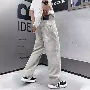 吉肯蒂 潮牌欧货弹力宽松直筒牛仔裤 男款