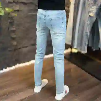 吉肯蒂 薄款百搭修身做旧水洗长裤牛仔裤 男款