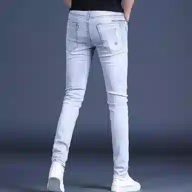 吉肯蒂 破洞潮牌修身潮流个性设计牛仔裤 男款