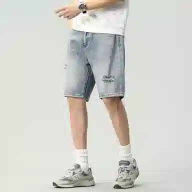 吉肯蒂 宽松直筒破洞美式潮牌牛仔短裤 男款 蓝色