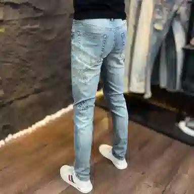吉肯蒂 薄款潮流复古水洗百搭修身长裤个性简约牛仔裤 男款