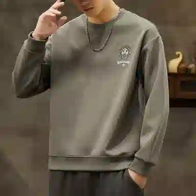 吉肯蒂 国潮圆领男秋季中国风潮牌印花套头衫重磅修身百搭上衣服卫衣 男款
