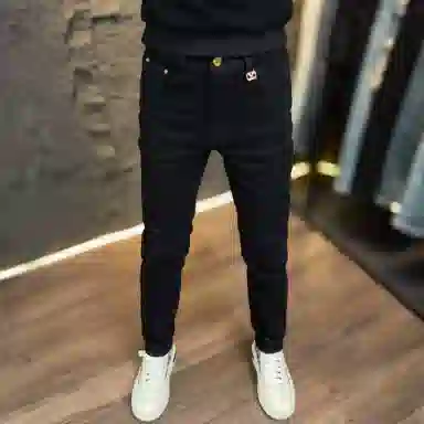 吉肯蒂 春秋款纯色欧版男牛仔裤子修身休闲百搭弹力显瘦加绒潮流小脚长裤 男款