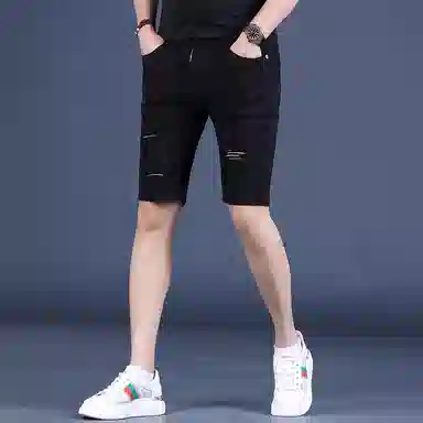 吉肯蒂 舒适合身薄款百搭休闲简约五分裤牛仔短裤 男款 黑色