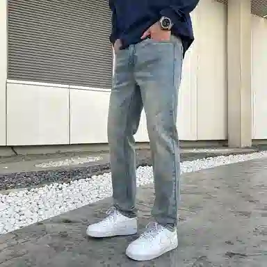 吉肯蒂 潮牌水洗怀旧蓝修身小直筒弹力长裤男牛仔裤 男款