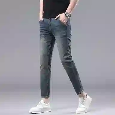 吉肯蒂 轻奢潮流春秋修身直筒裤子潮牌青年时尚牛仔裤 男款