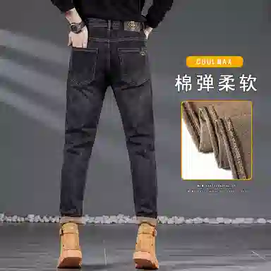 吉肯蒂 高端秋冬季加绒牛仔裤男高弹修身小脚显瘦韩版长裤 男款