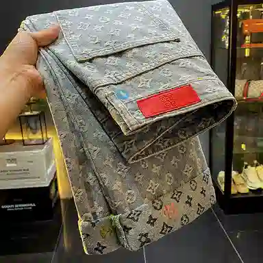 吉肯蒂 高街宽松阔腿直筒设计感牛仔裤 男女同款 蓝色