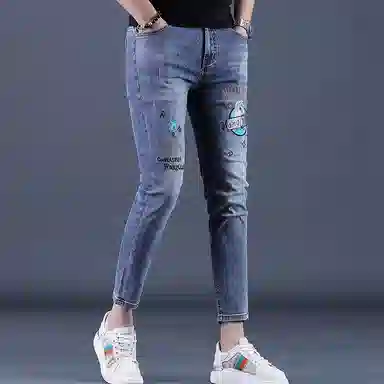 吉肯蒂 潮牌修身小脚舒适百搭休闲九分牛仔裤 男款