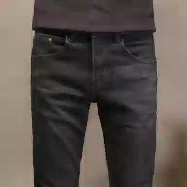 吉肯蒂 高端秋冬做旧牛仔裤男复古修身小脚裤潮流百搭九分薄绒长裤 男款