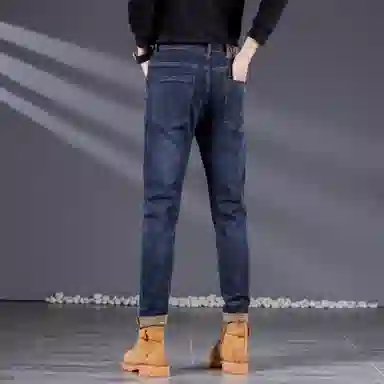 吉肯蒂 高端秋冬季加绒牛仔裤男高弹修身小脚显瘦韩版长裤 男款