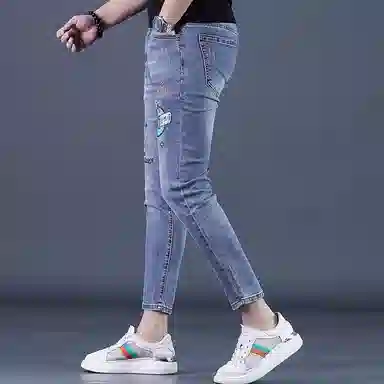 吉肯蒂 潮牌修身小脚舒适百搭休闲九分牛仔裤 男款