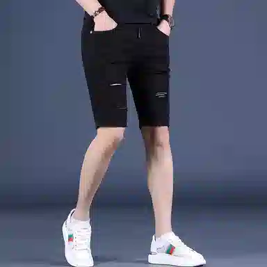 吉肯蒂 舒适合身薄款百搭休闲简约五分裤牛仔短裤 男款 黑色